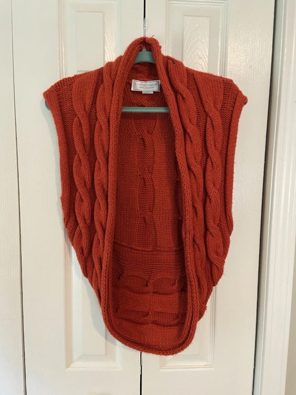 united states sweaters Rust Cable Knit Sleeveless Open-Front Cardigan